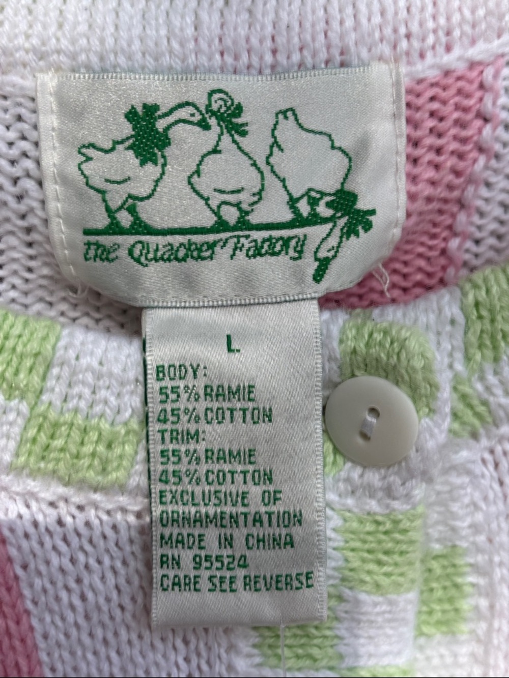 Vintage Pink & White Striped Embroidered Short-Sleeve Cardigan with plants - Picture 7 of 7